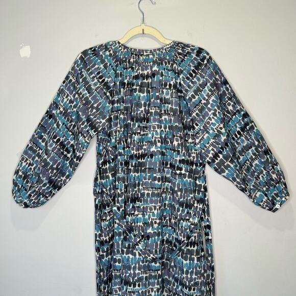Tucker Silk Blend 3/4 Sleeve Button Down Belted Midi Dress Blue - Picture 6 of 12